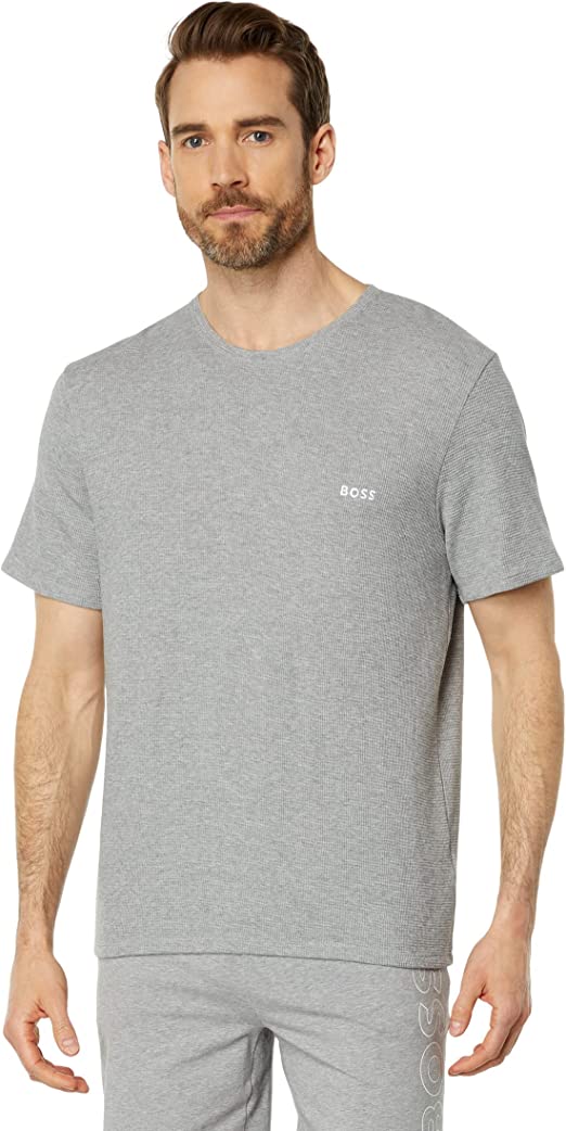 Mens Tshirt Hugo Boss Grey Top Men's Hugo Boss Waffle T-shirt Grey