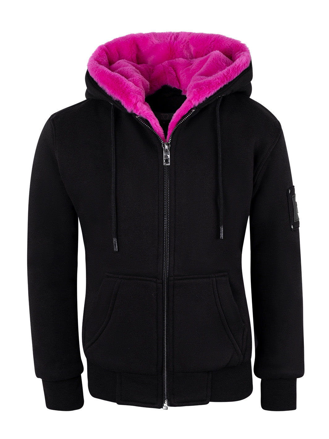 T.O. Collection Kid's Black Hoodie - Pink Removable Fur