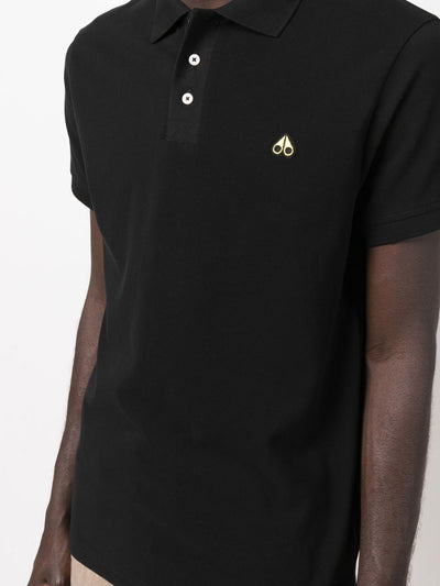 Men's Moose Knuckles Gold Logo Polo Shirt - Black Pique