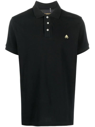Men's Moose Knuckles Gold Logo Polo Shirt - Black Pique