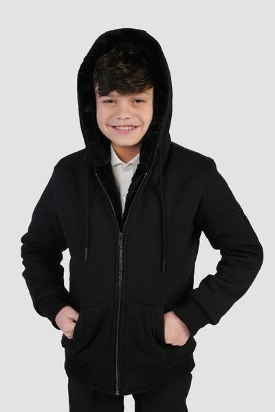 T.O. Collection Boy's Black Hoodie - Black Removable Fur