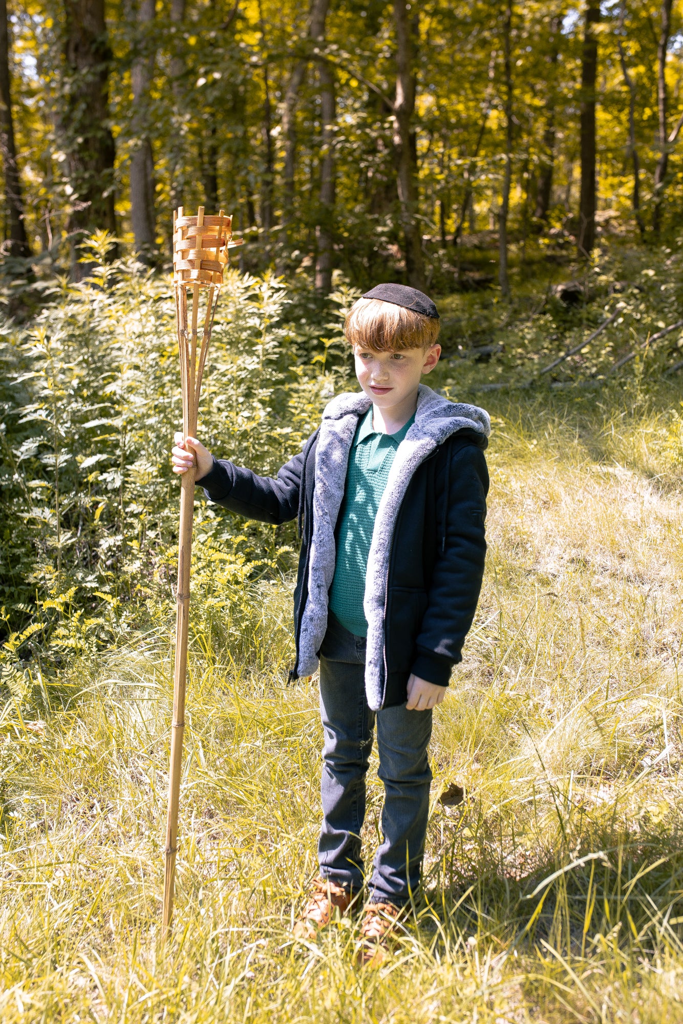 T.O. Collection Boy's Black Hoodie - Grey Removable Fur