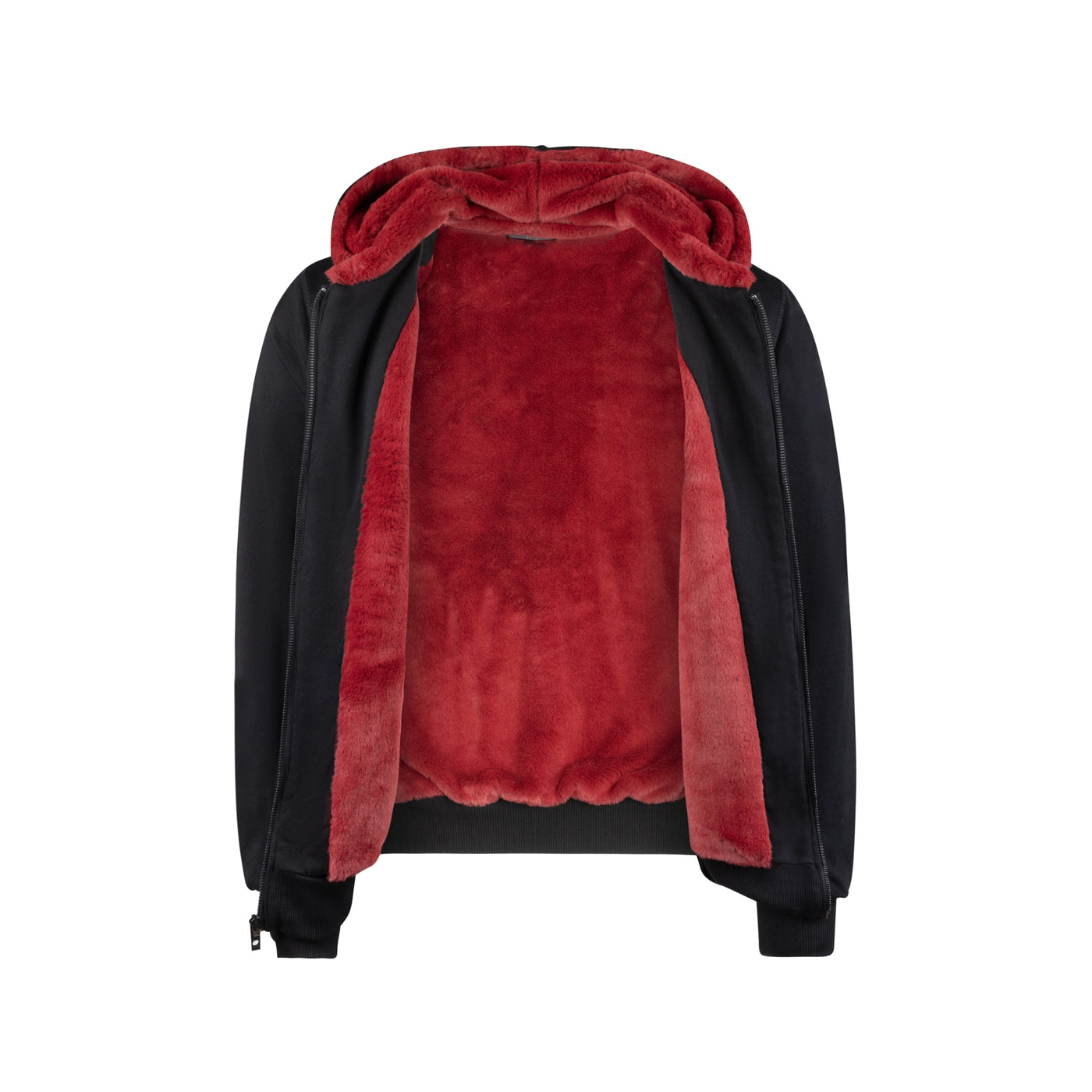 Dulce Black Hoodie with Red Fur