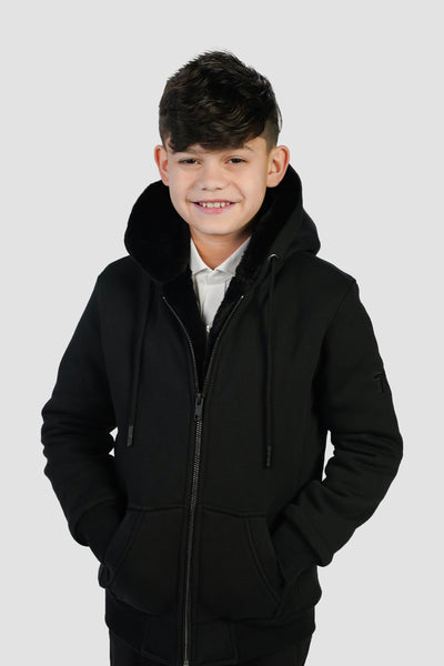 T.O. Collection Boy's Black Hoodie - Black Removable Fur