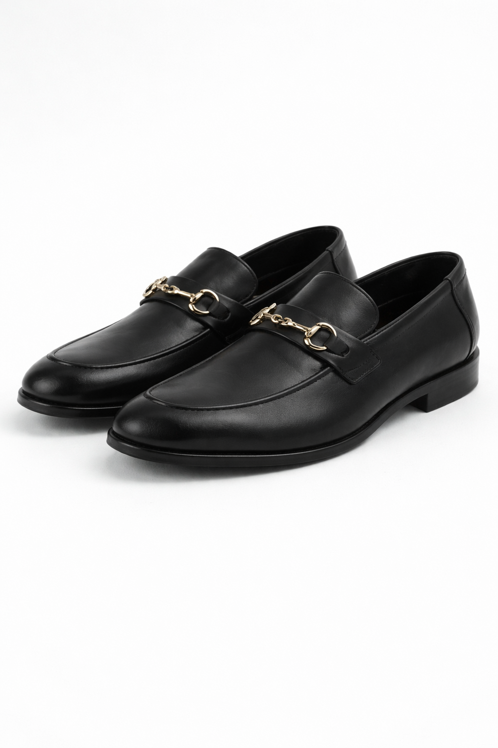 black gold dress shoes men T.O. Collection Men's Classic Black Leather Gold Bit Loafer 40