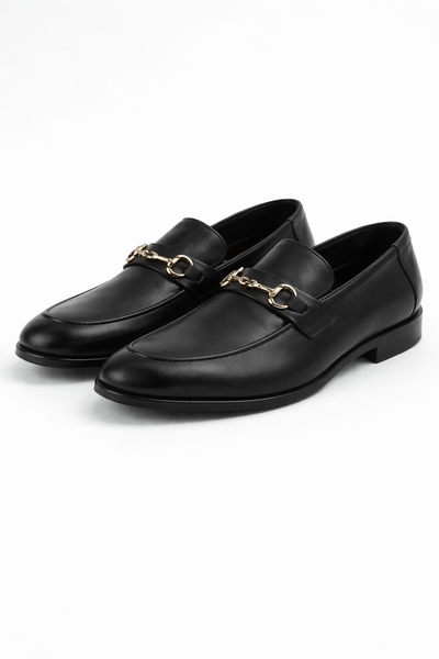 T.O. Collection Men's Classic Black Leather Gold Bit Loafer 40