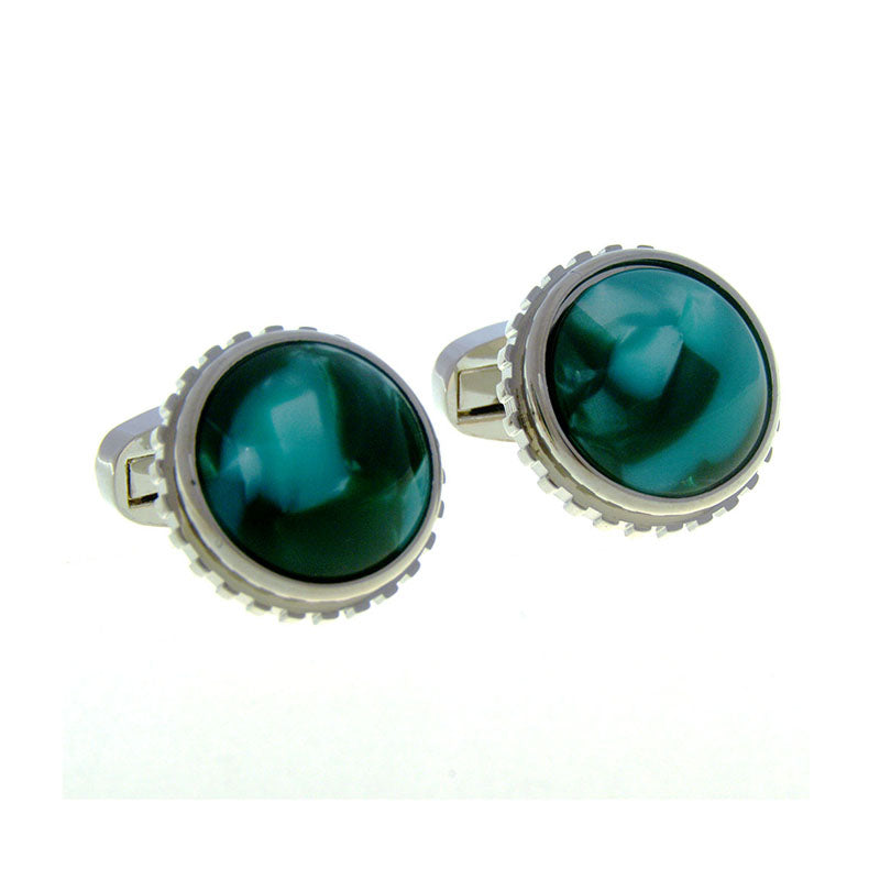 Tom Orr Silver Round Cufflinks - Emerald