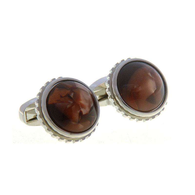 Tom Orr Silver Round Cufflinks - Brown