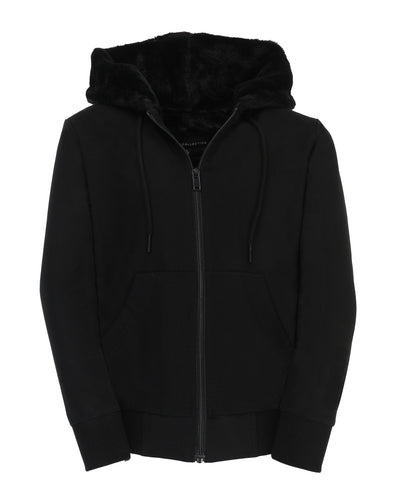 T.O. Collection Boy's Black Dressy Hoodie with Black Fur