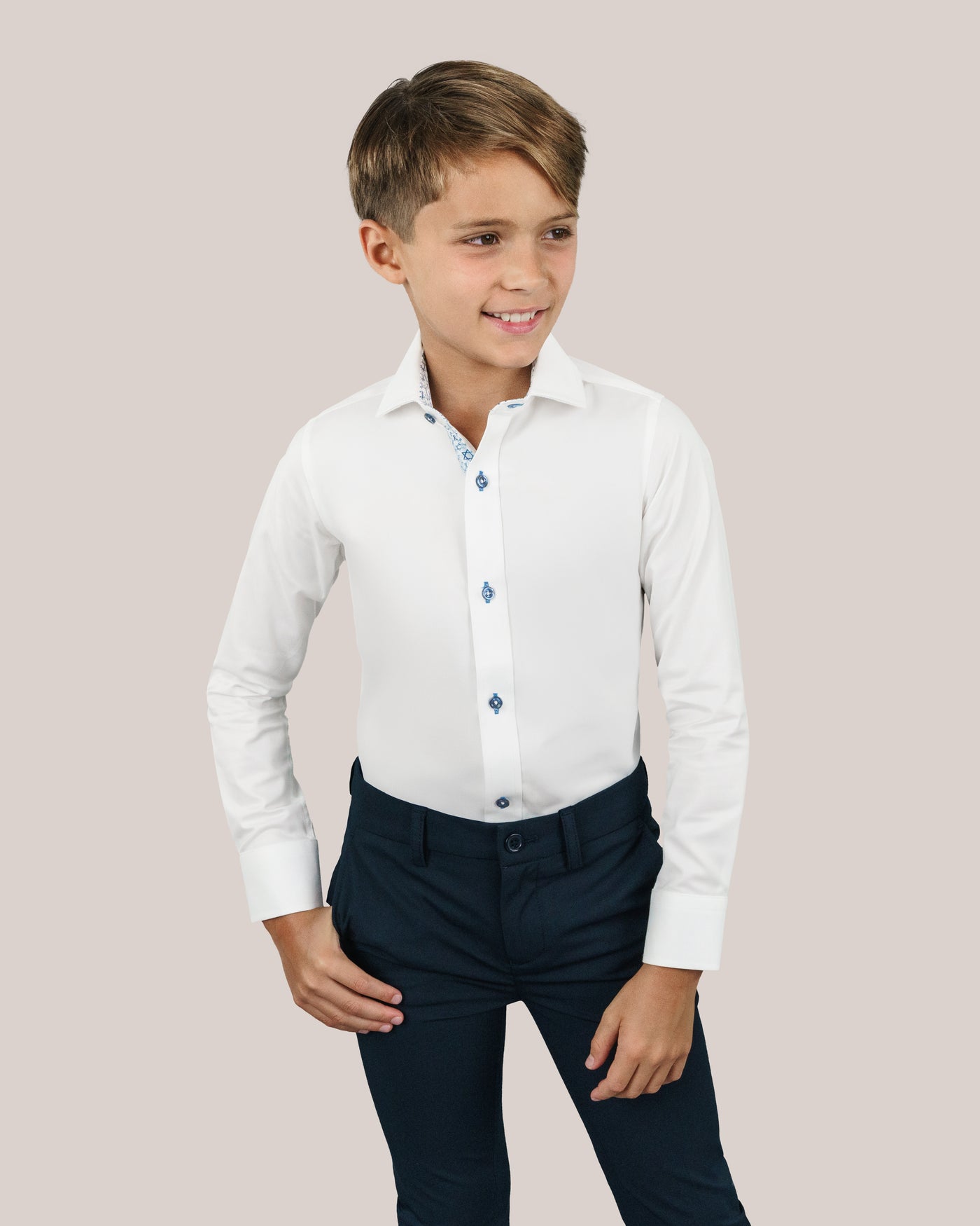 T.O. Boy's Green Label David Non-Iron Contrast Shirt - Blue