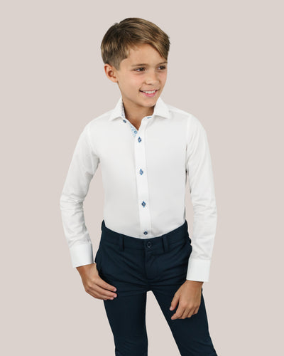 T.O. Boy's Green Label David Non-Iron Contrast Shirt - Blue
