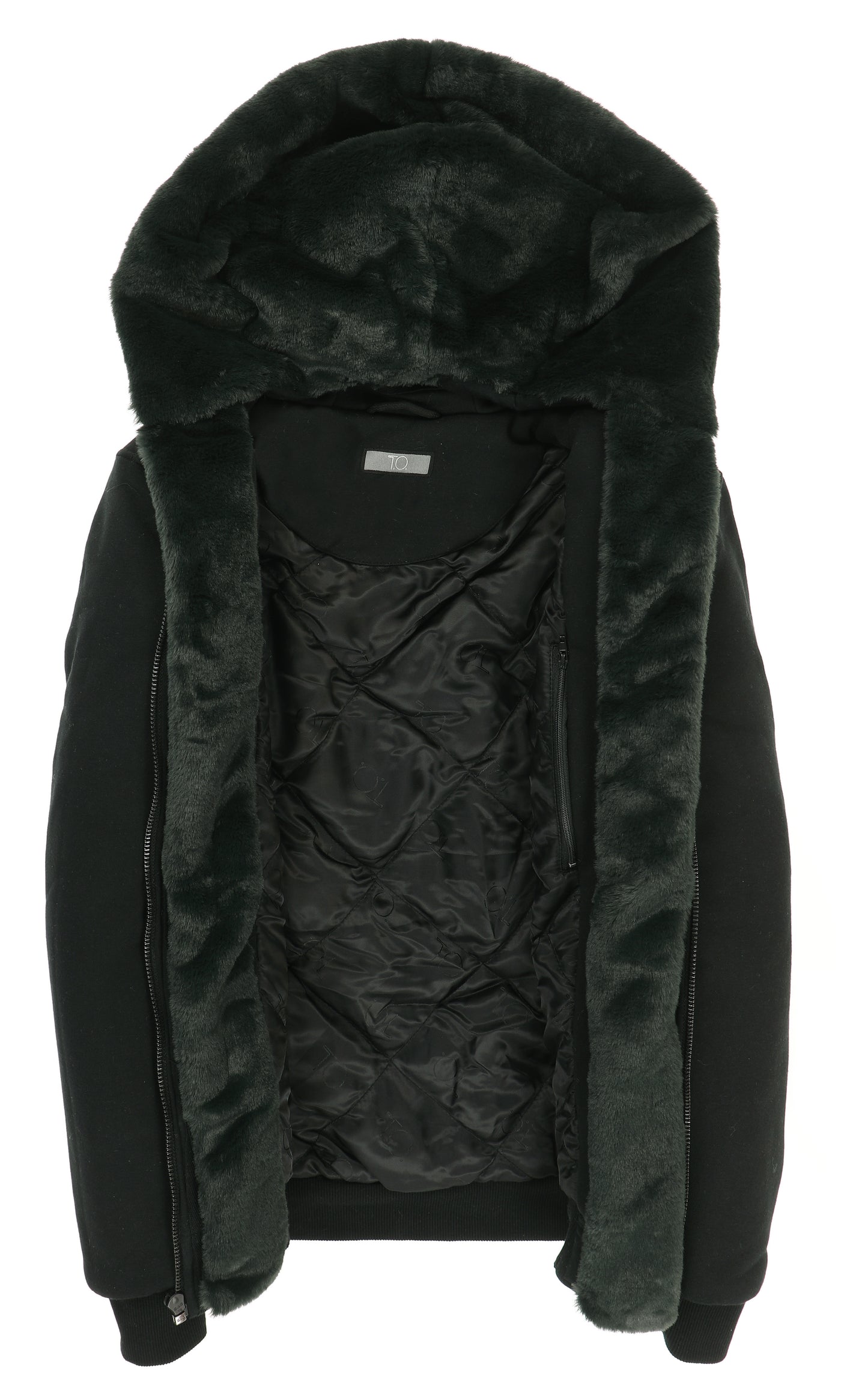 Men's Black Hoodie - Green Removeable Fur