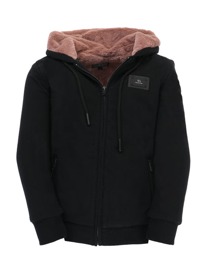 T.O. Collection Adult's Dulce Black X Style Hoodie with thumb hole -Mauve Fur