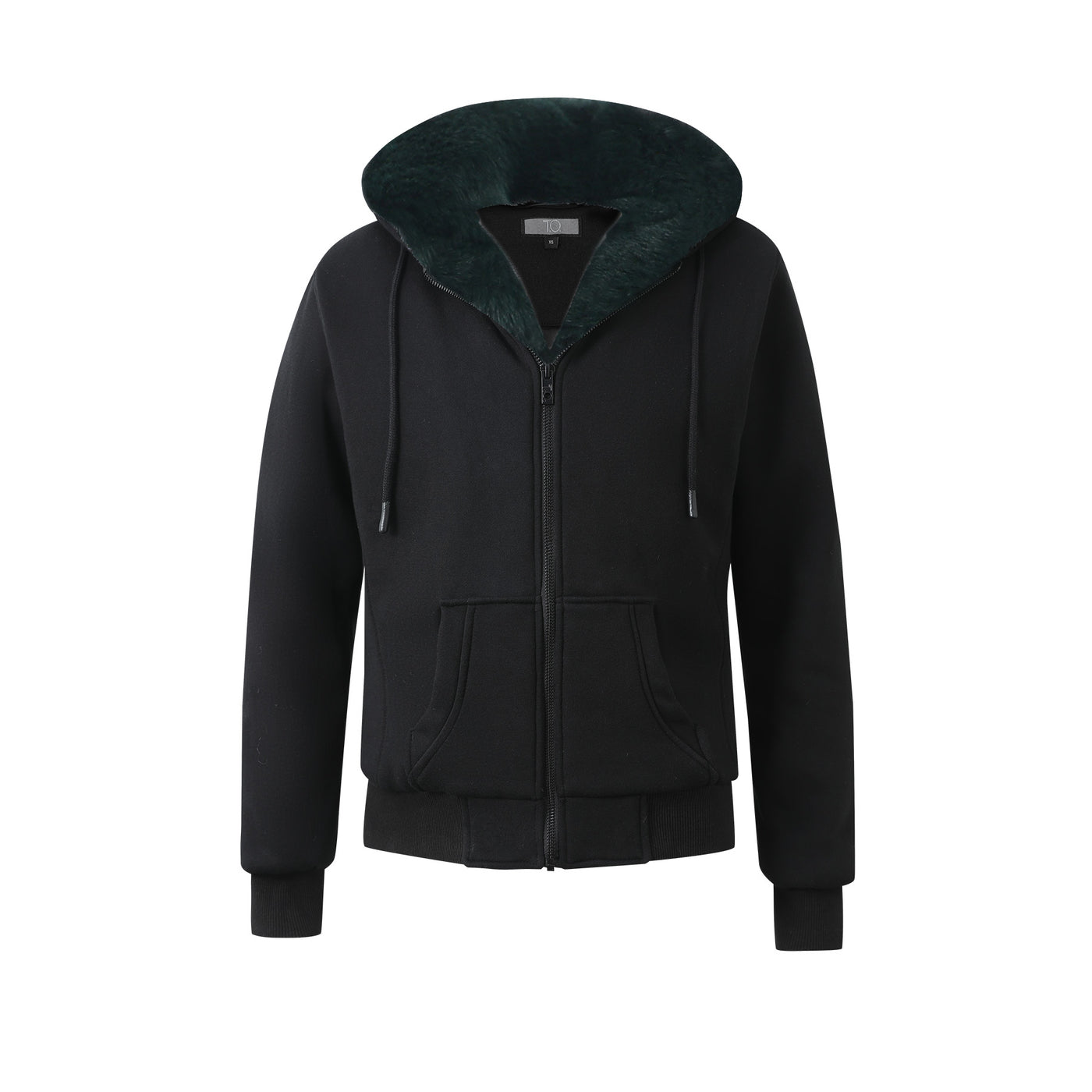 Boy's Black Hoodie - Green Removeable Fur