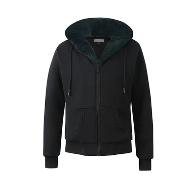 Men's Black Hoodie - Green Removeable Fur