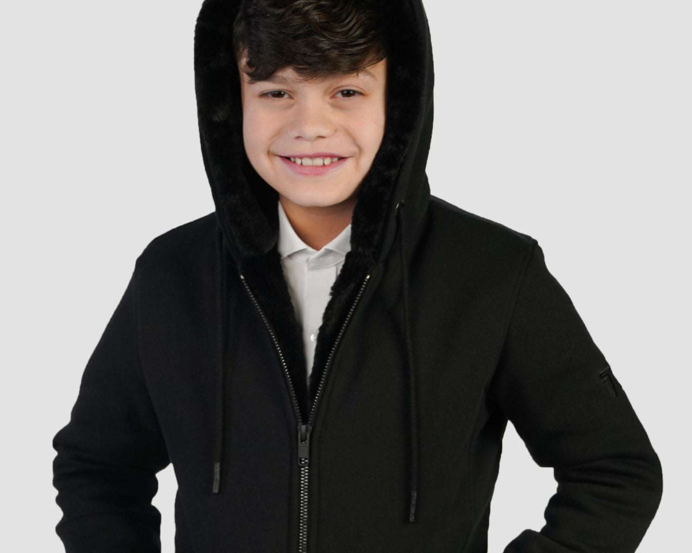 T.O. Collection Boy's Black Hoodie - Black Removable Fur