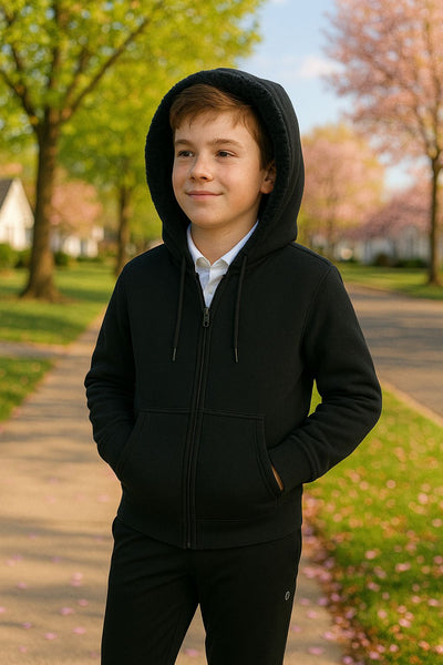 T.O. Collection Boy's Navy Spring Dressy Hoodie with Navy Fur