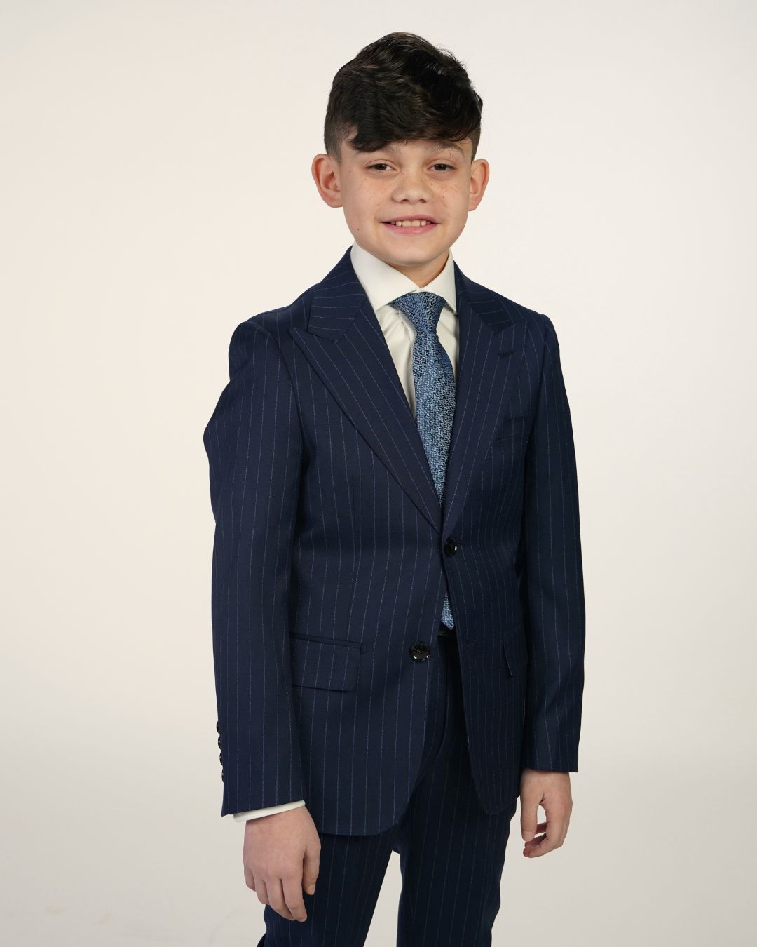 Boy's Fashion Centrion  Wool Suit - Blue Pinstripe
