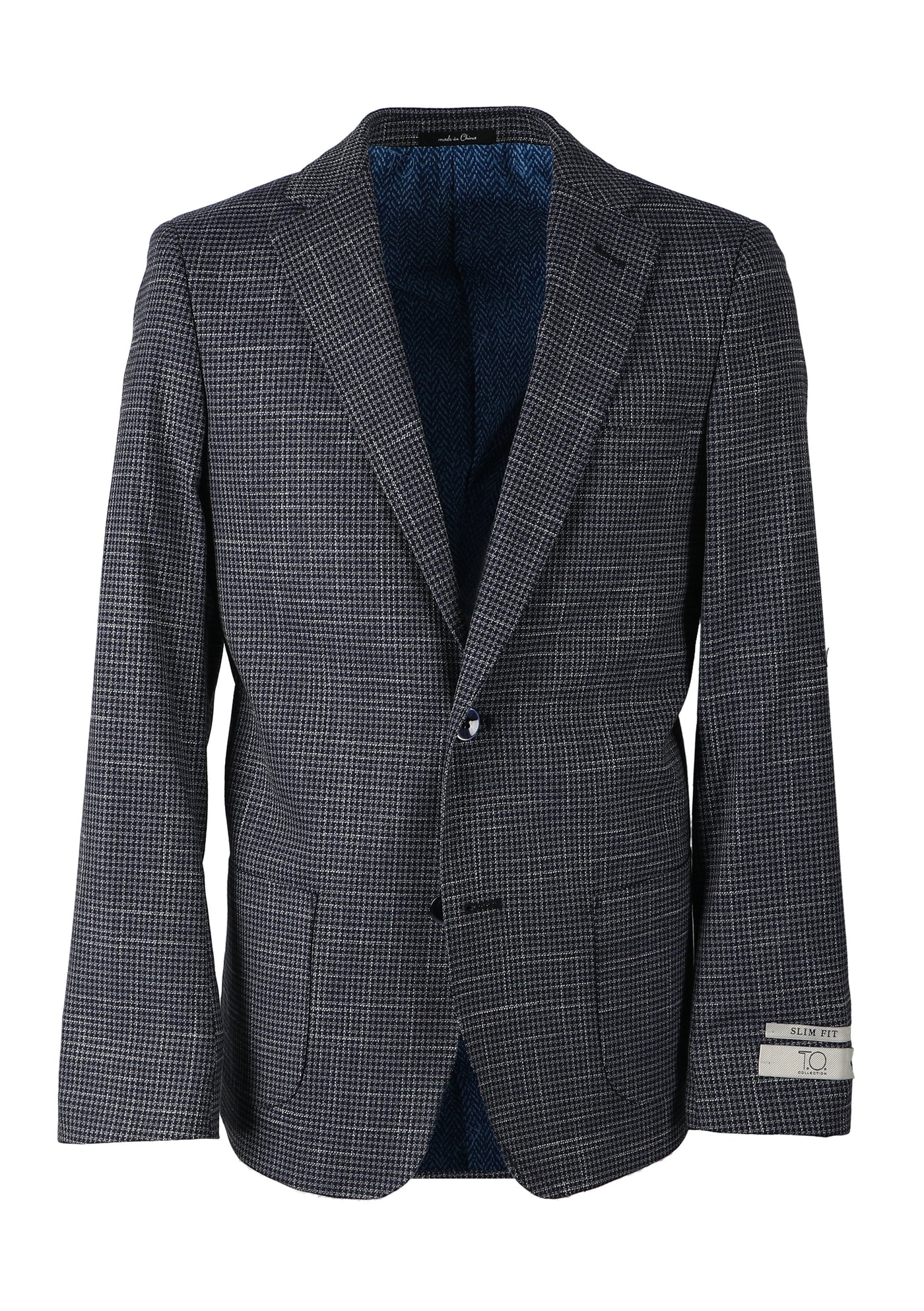 T.O. Boy's Patched Pocket Fashion Blazer - Houndstooth Navy