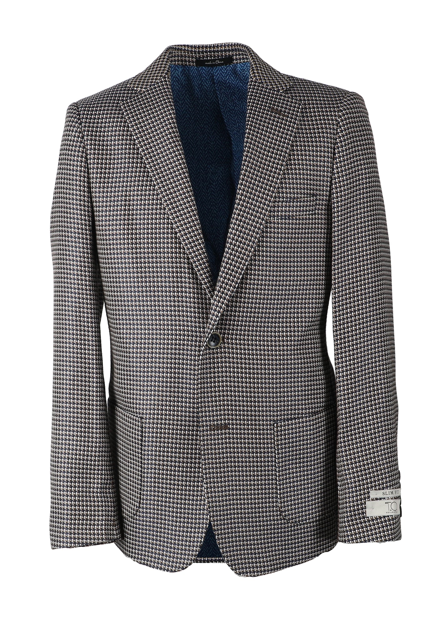 T.O. Boy's Patched Pocket Fashion Blazer - Brown Houndstooth