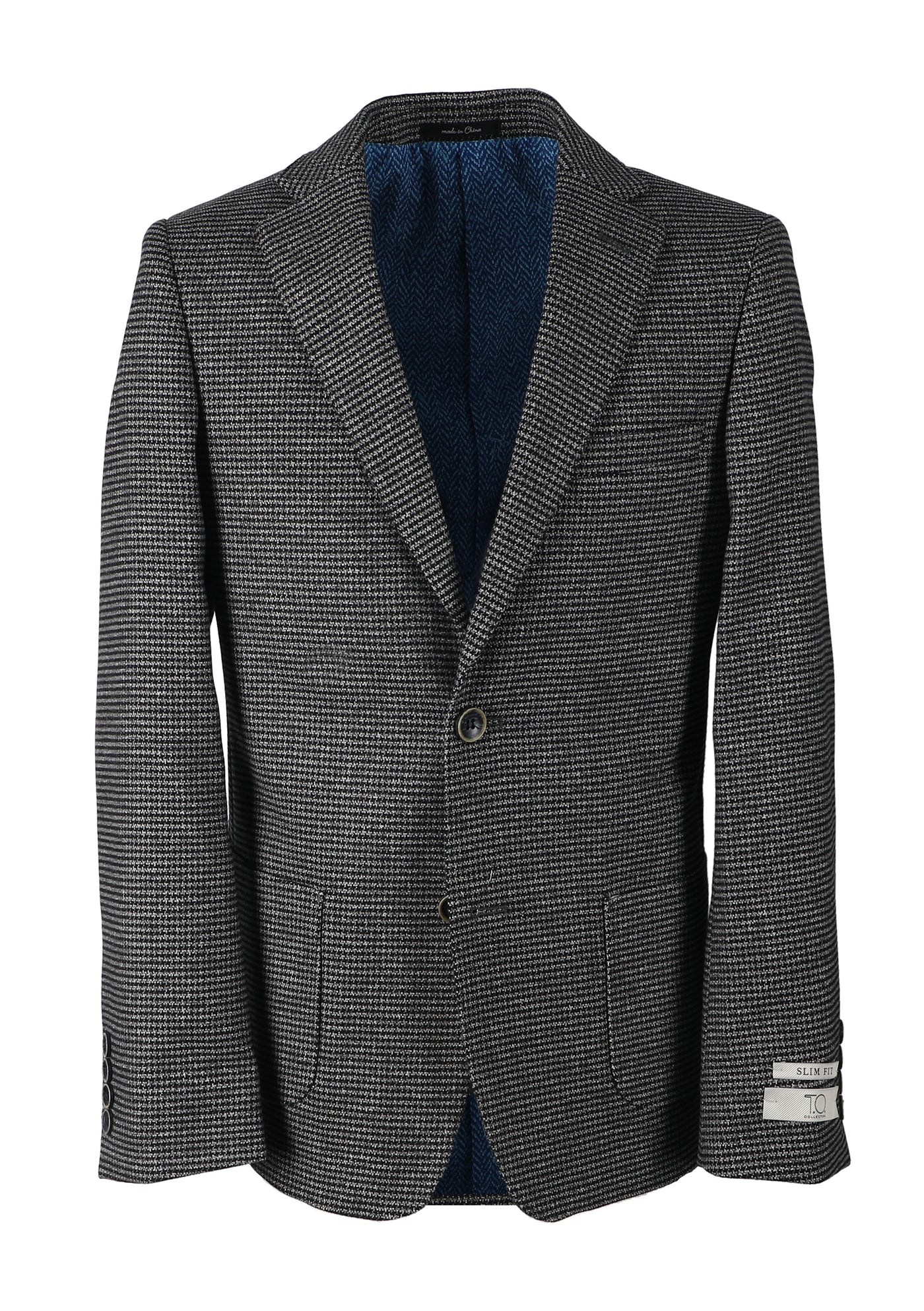 T.O. Boy's Patched Pocket Fashion Blazer - Black Houndstooth