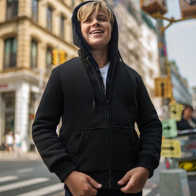 T.O. Collection Boy's Black Hoodie - Navy Removable Fur