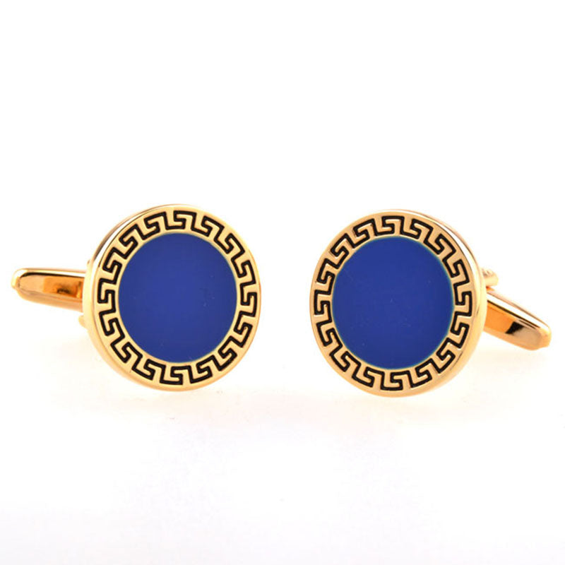 T.O. Collection Gold Round Cufflinks - Blue