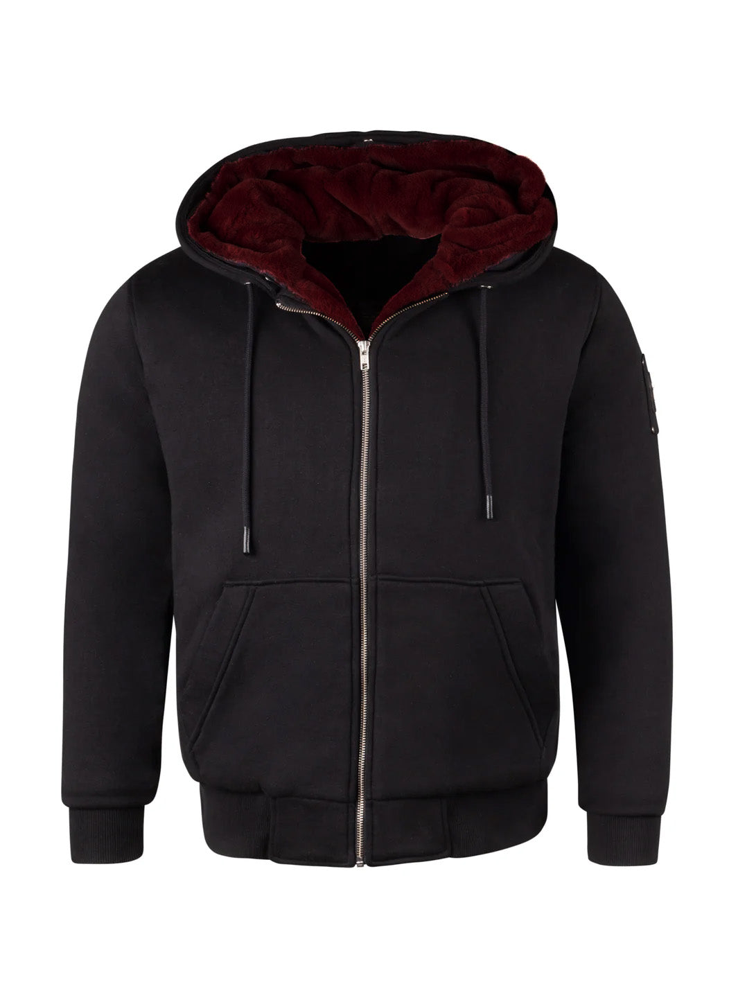T.O. Collection Boy's Black X Style Hoodie with thumb hole - Burgandy Removeable Fur