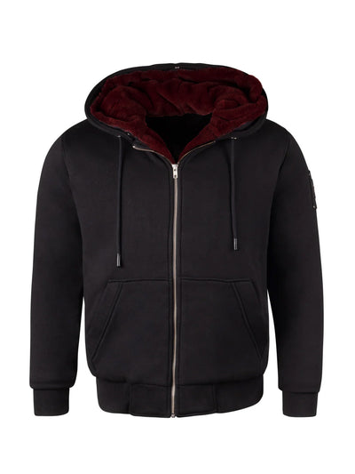 T.O. Collection Boy's Black X Style Hoodie with thumb hole - Burgandy Removeable Fur