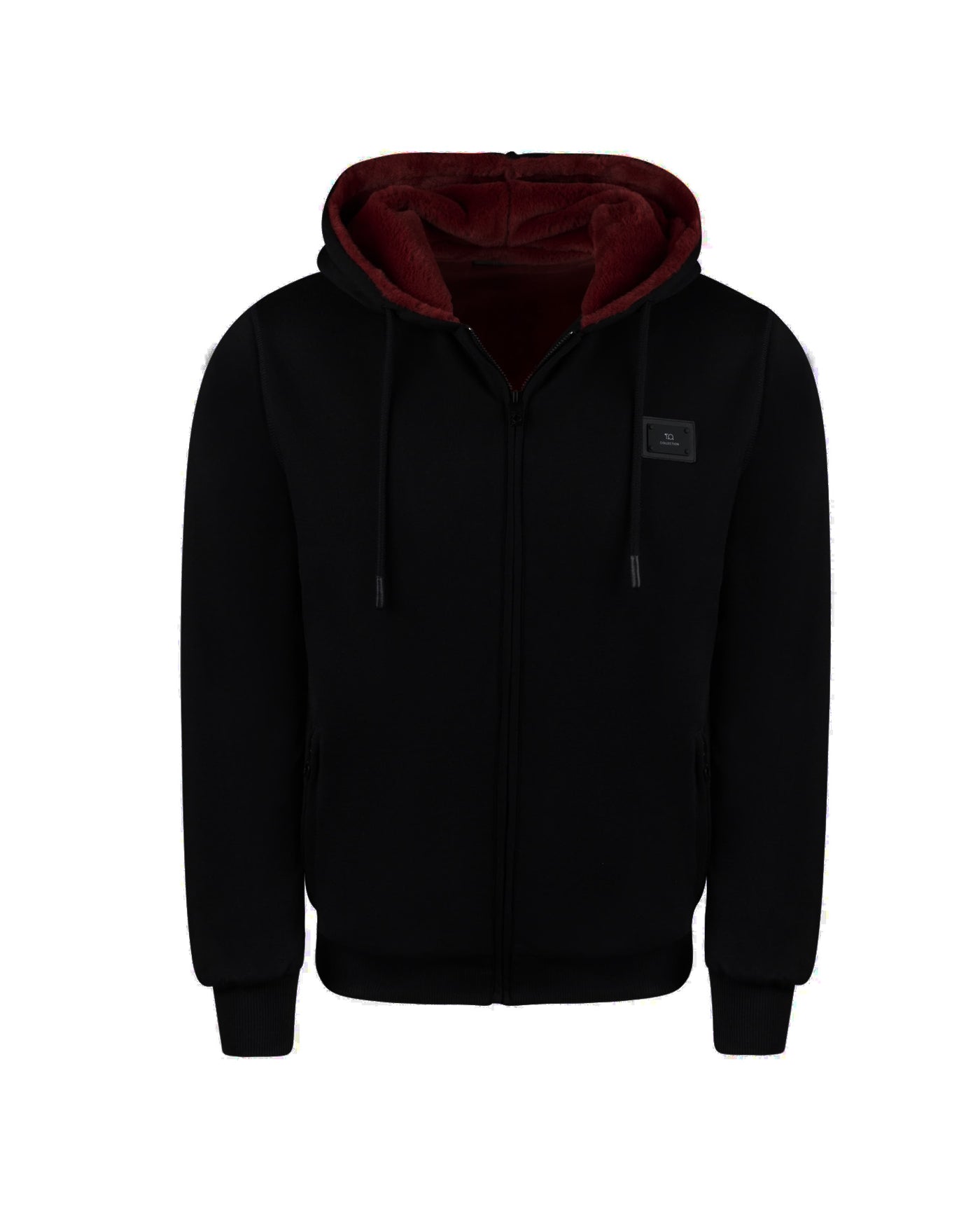 T.O. Collection Adult's Dulce Black X Style with thumb hole Hoodie -Burgandy Fur