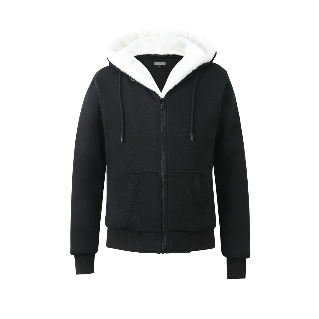 Men s Black Hoodie White Removable Fur