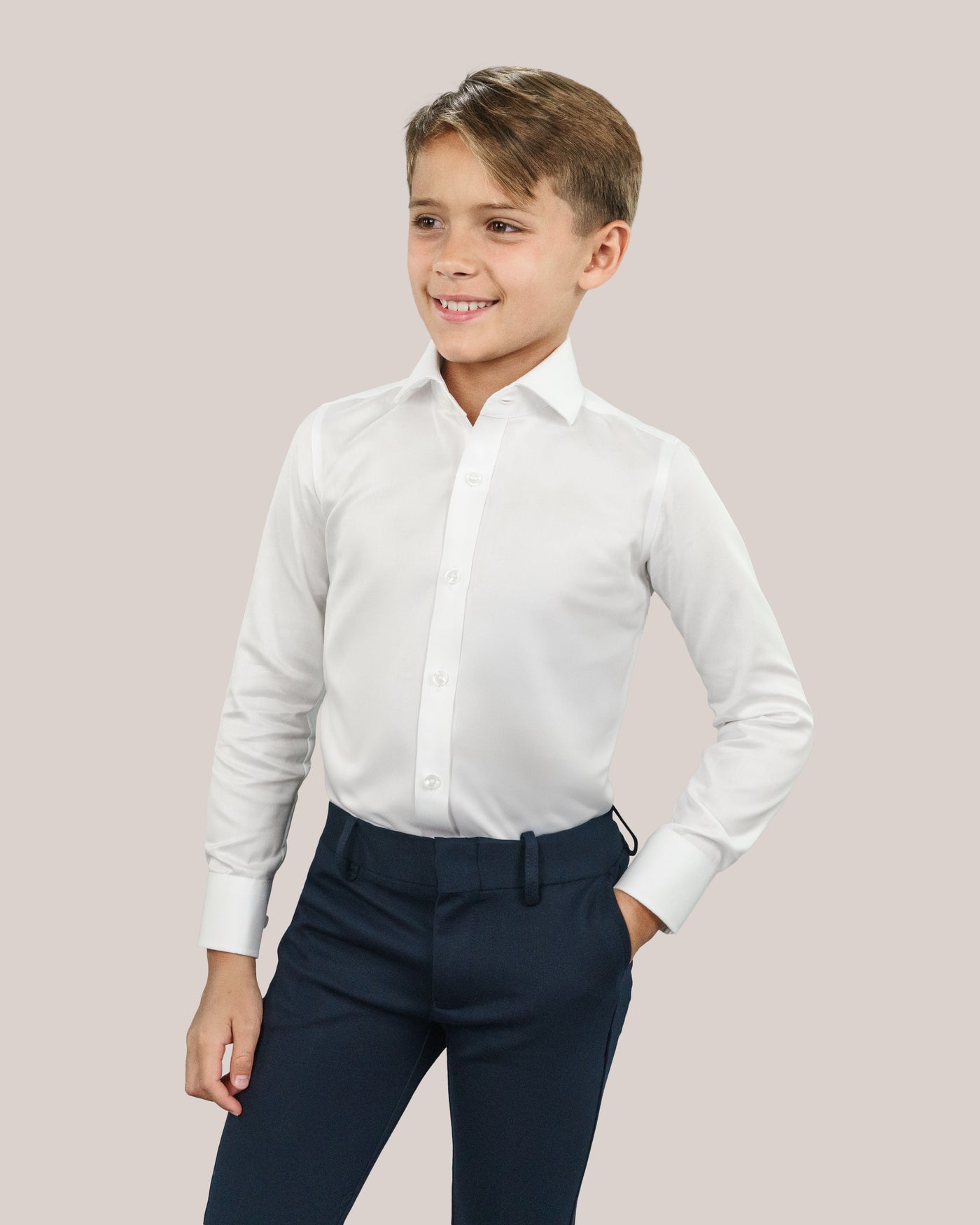 Boy's Purple Label White Twill Non-Iron Shirt