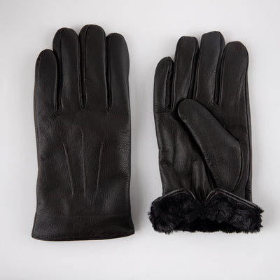 Men's Sheepskin Leather Extra Plush Faux Fur Gloves