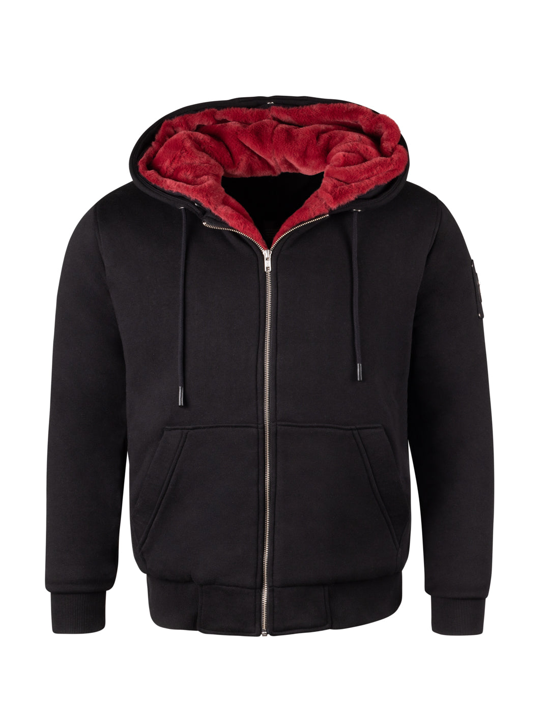 Men's Black Hoodie - Red Removable Fur