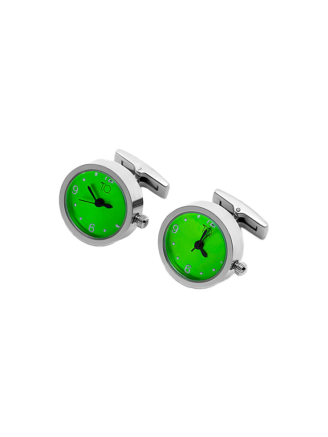 T.O. Collection Silver Watch Cufflinks - Green